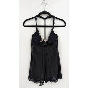Victoria's Secret Sleepwear Women's 36C Black Babydoll Teddy Sheer Lace